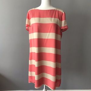 Coral and tan stripes dress